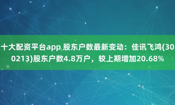 十大配资平台app 股东户数最新变动：佳讯飞鸿(300213)股东户数4.8万户，较上期增加20.68%